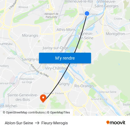 Ablon-Sur-Seine to Fleury-Merogis map
