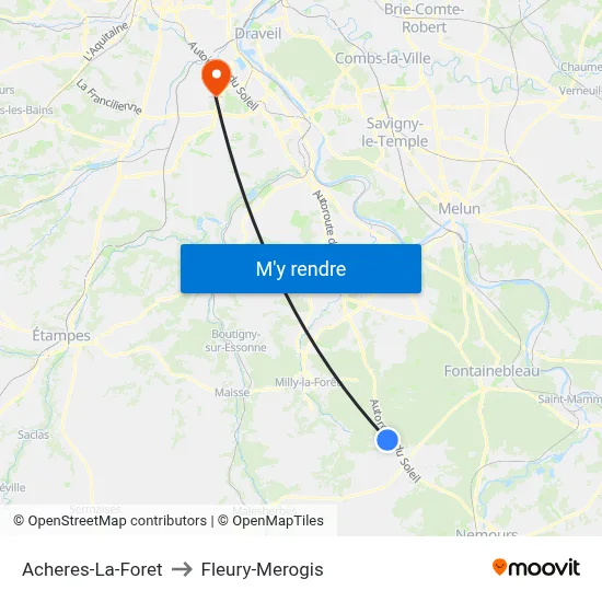 Acheres-La-Foret to Fleury-Merogis map