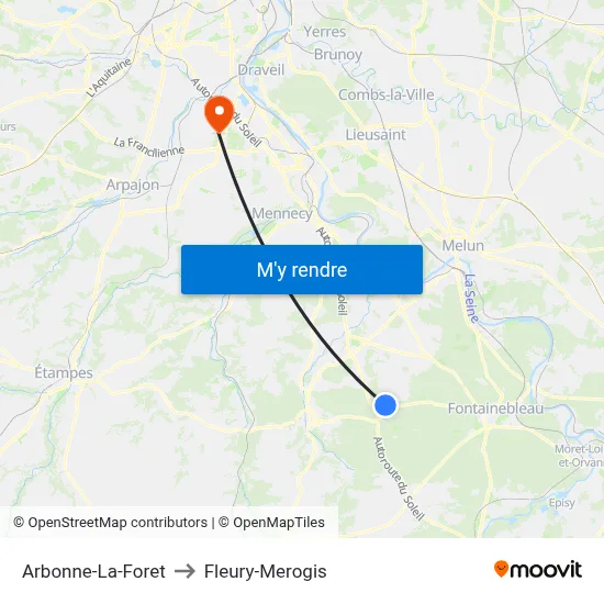 Arbonne-La-Foret to Fleury-Merogis map