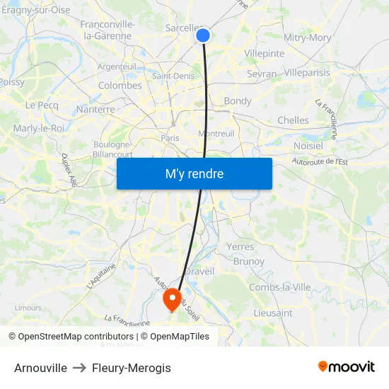 Arnouville to Fleury-Merogis map