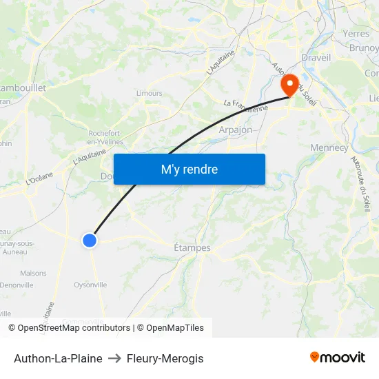Authon-La-Plaine to Fleury-Merogis map