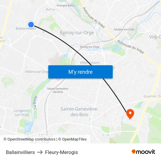 Ballainvilliers to Fleury-Merogis map