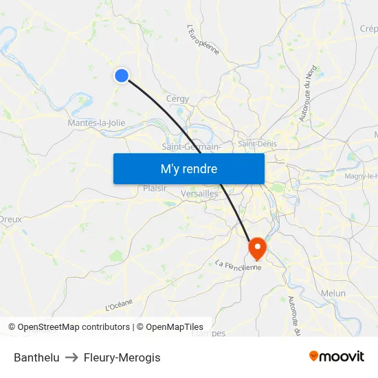 Banthelu to Fleury-Merogis map