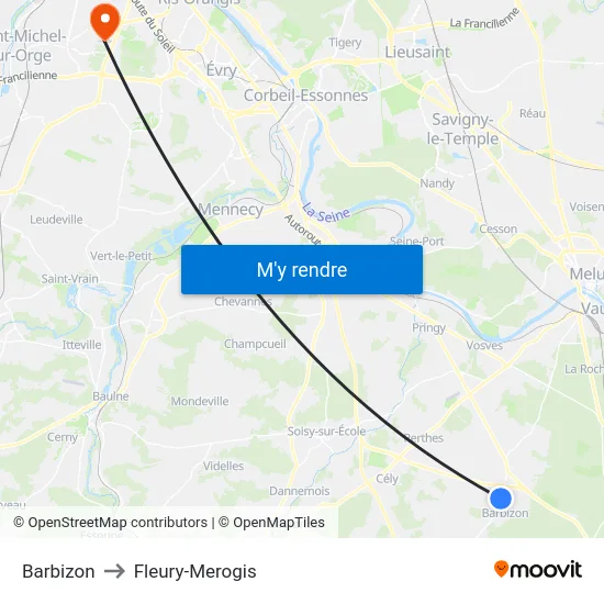 Barbizon to Fleury-Merogis map