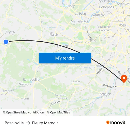 Bazainville to Fleury-Merogis map