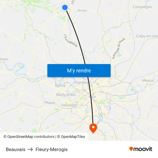 Beauvais to Fleury-Merogis map