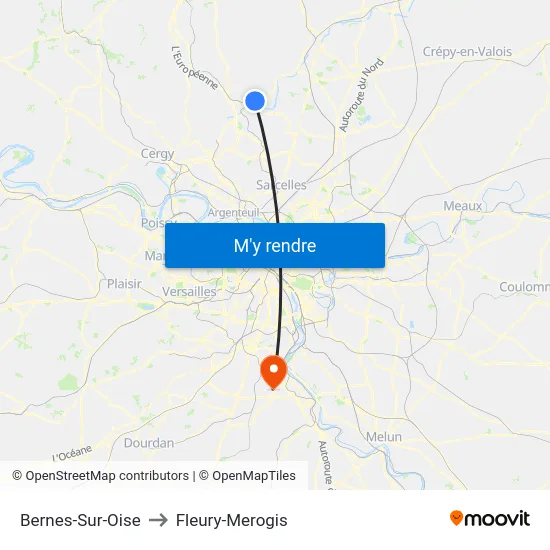 Bernes-Sur-Oise to Fleury-Merogis map