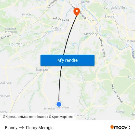 Blandy to Fleury-Merogis map