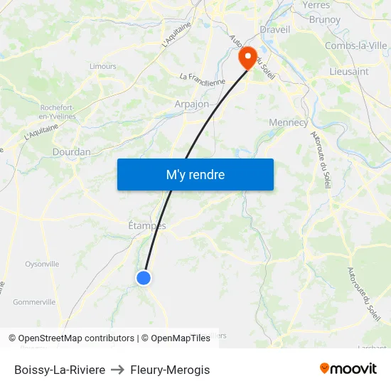 Boissy-La-Riviere to Fleury-Merogis map