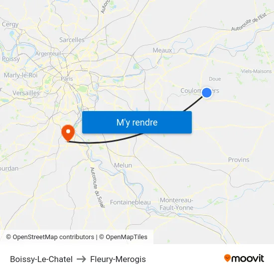 Boissy-Le-Chatel to Fleury-Merogis map