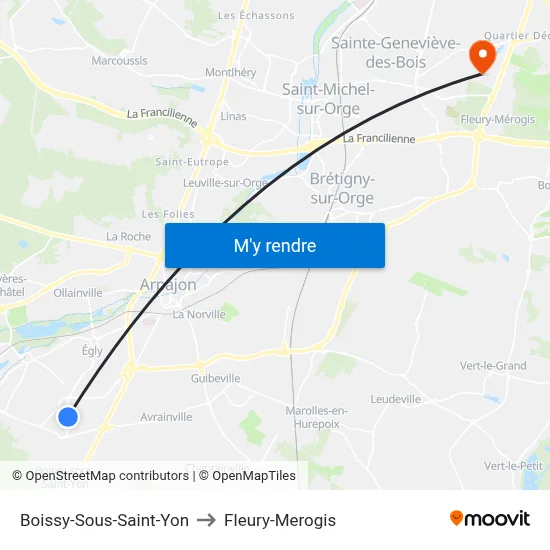 Boissy-Sous-Saint-Yon to Fleury-Merogis map