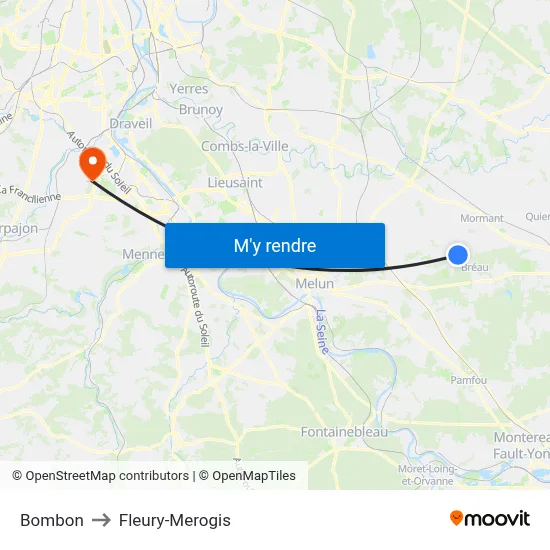 Bombon to Fleury-Merogis map