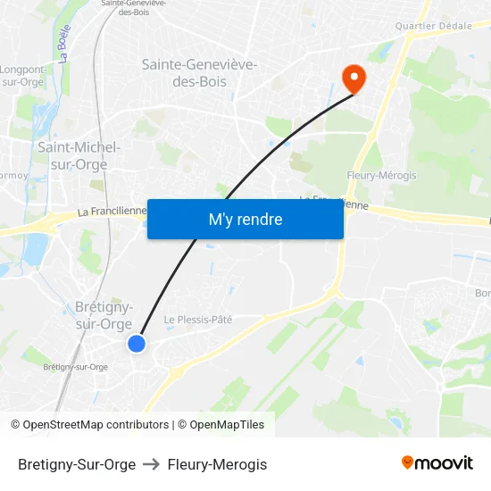 Bretigny-Sur-Orge to Fleury-Merogis map