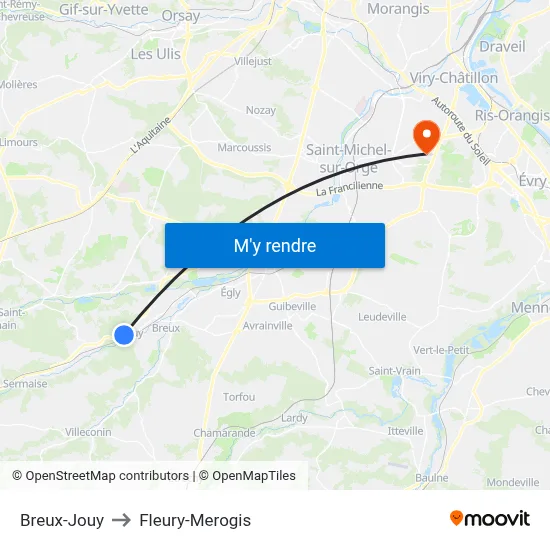 Breux-Jouy to Fleury-Merogis map