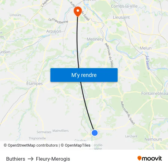 Buthiers to Fleury-Merogis map