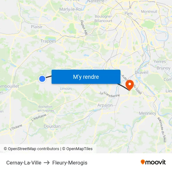Cernay-La-Ville to Fleury-Merogis map