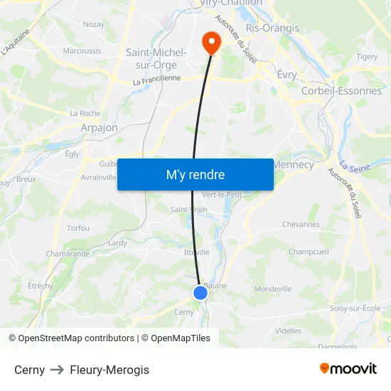 Cerny to Fleury-Merogis map