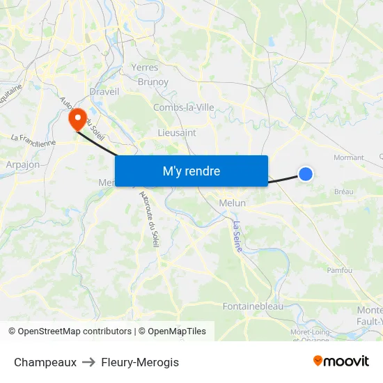 Champeaux to Fleury-Merogis map