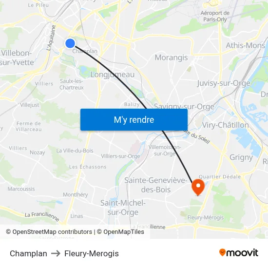 Champlan to Fleury-Merogis map