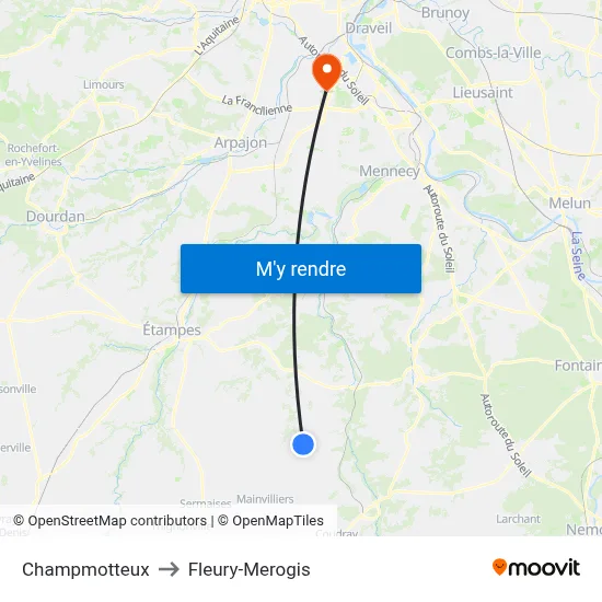 Champmotteux to Fleury-Merogis map
