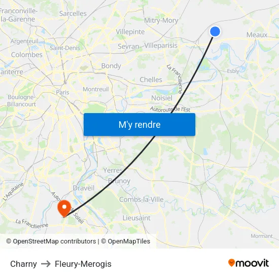 Charny to Fleury-Merogis map