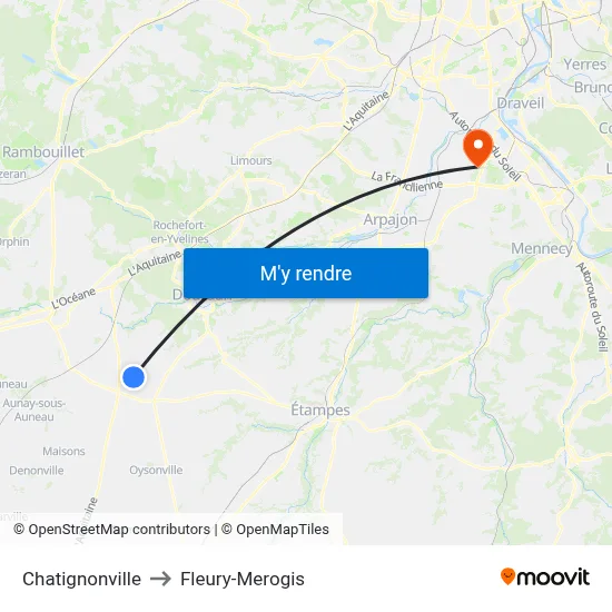 Chatignonville to Fleury-Merogis map