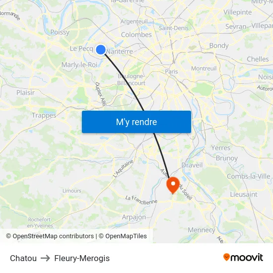 Chatou to Fleury-Merogis map
