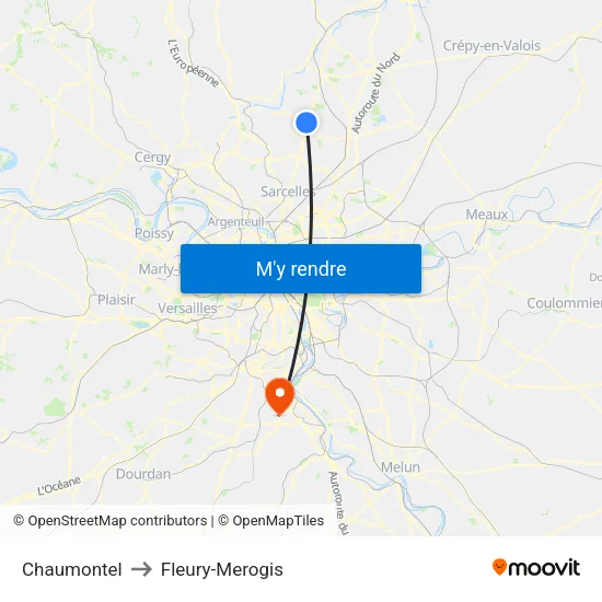 Chaumontel to Fleury-Merogis map