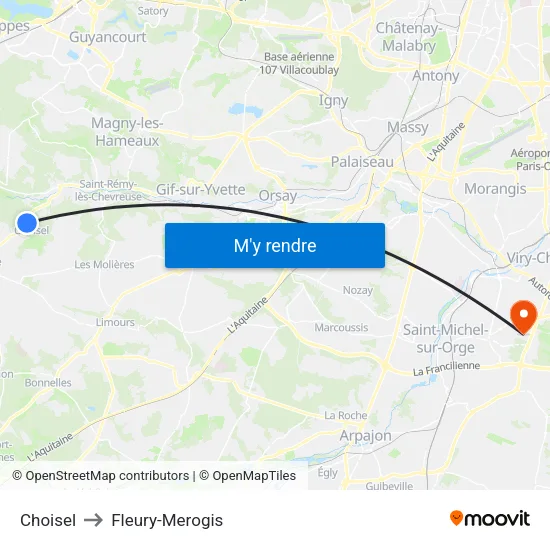 Choisel to Fleury-Merogis map
