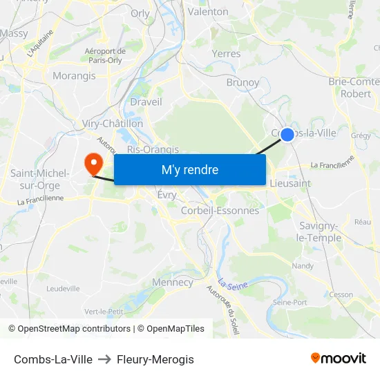 Combs-La-Ville to Fleury-Merogis map