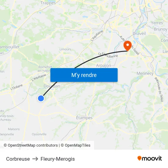 Corbreuse to Fleury-Merogis map