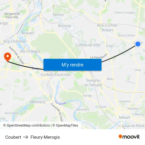 Coubert to Fleury-Merogis map