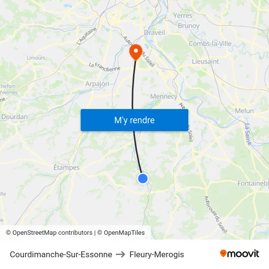 Courdimanche-Sur-Essonne to Fleury-Merogis map