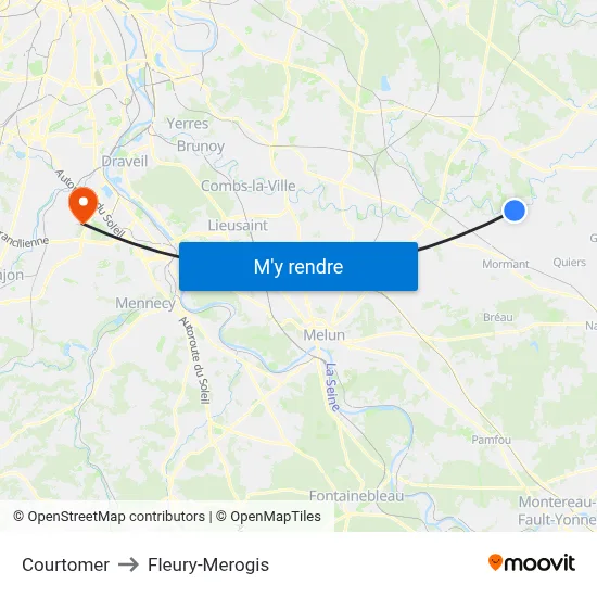 Courtomer to Fleury-Merogis map