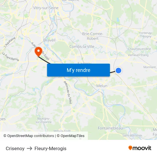 Crisenoy to Fleury-Merogis map