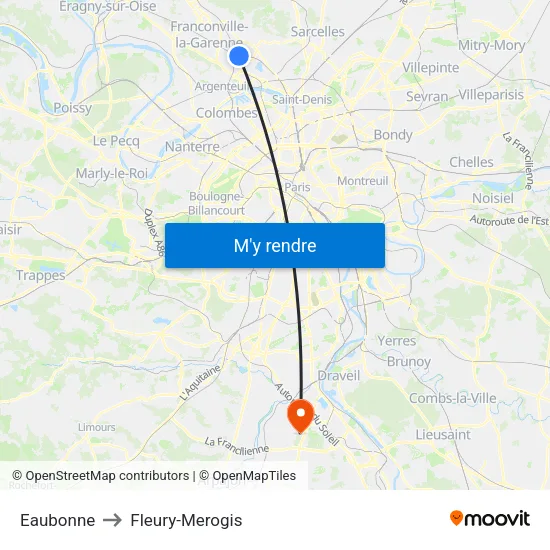 Eaubonne to Fleury-Merogis map