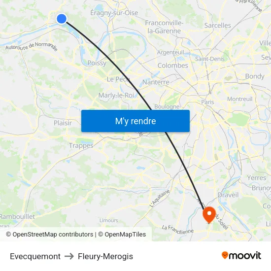Evecquemont to Fleury-Merogis map