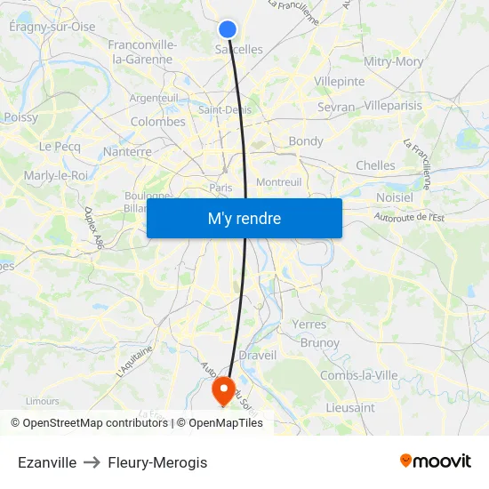 Ezanville to Fleury-Merogis map