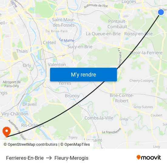 Ferrieres-En-Brie to Fleury-Merogis map