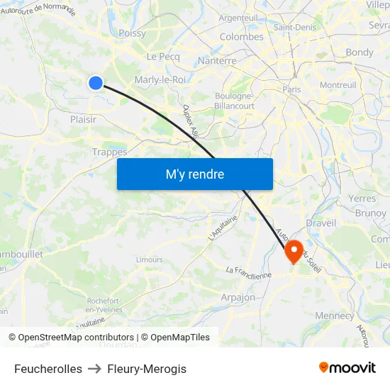 Feucherolles to Fleury-Merogis map