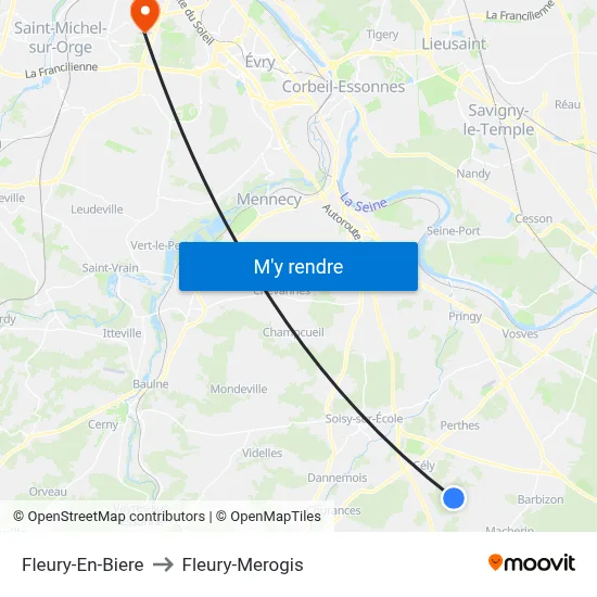 Fleury-En-Biere to Fleury-Merogis map