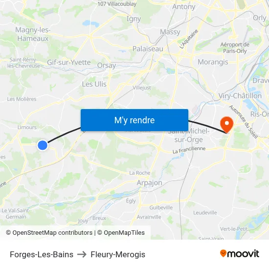 Forges-Les-Bains to Fleury-Merogis map