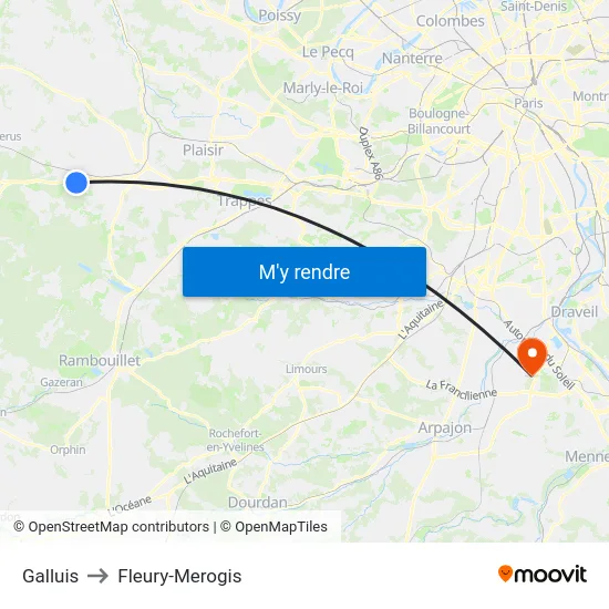 Galluis to Fleury-Merogis map