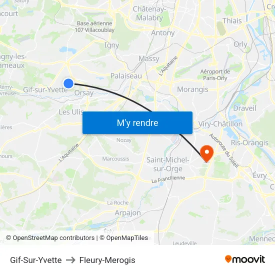 Gif-Sur-Yvette to Fleury-Merogis map