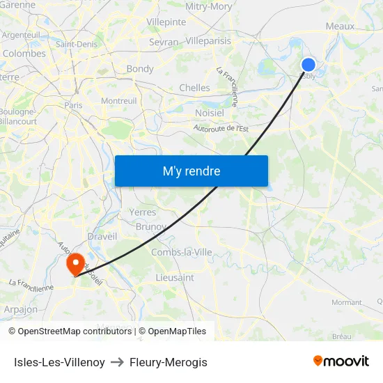 Isles-Les-Villenoy to Fleury-Merogis map