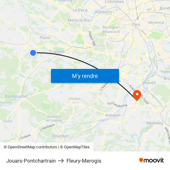Jouars-Pontchartrain to Fleury-Merogis map