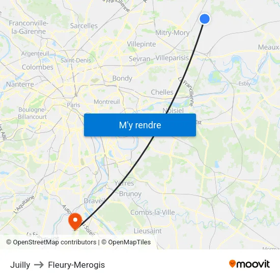 Juilly to Fleury-Merogis map