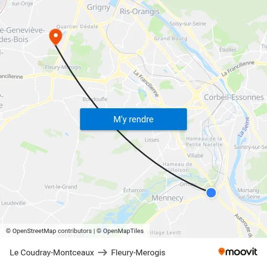 Le Coudray-Montceaux to Fleury-Merogis map