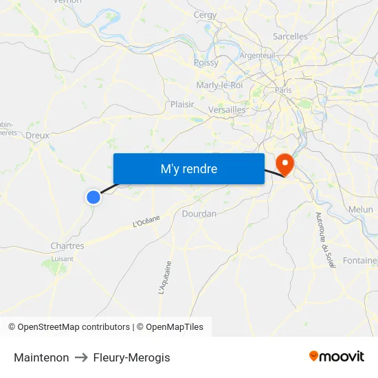 Maintenon to Fleury-Merogis map