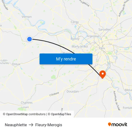 Neauphlette to Fleury-Merogis map